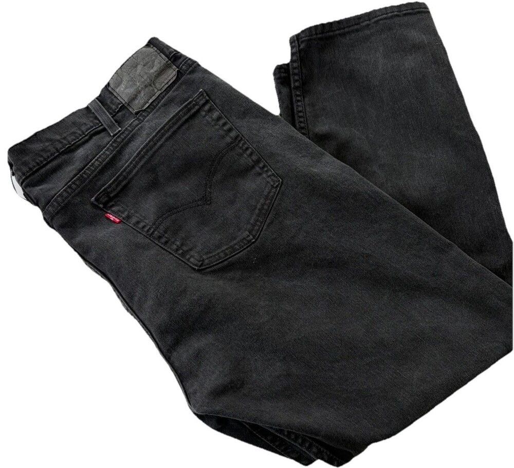 Levi’s 502 Jeans Mens 44x30 Black Dark Wash Tapered Fit Stretch Denim Red Tab